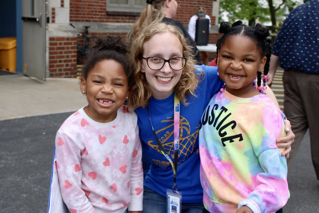 mentor with students outdoor